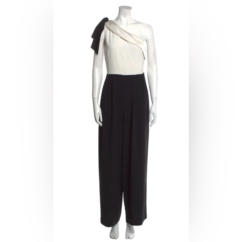 Alice + Olivia Black and Cream One-Shoulder Jumpsuit